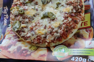 Pizza auf der Verpackung