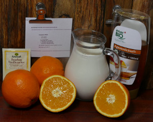 Milch und Orangensaft mischen