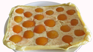 blitzschneller Aprikosenkuchen mit frischen Aprikosen, Quark und Schmand