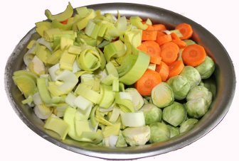 die Gemse-Zutaten der bunten Rosenkohlsuppe